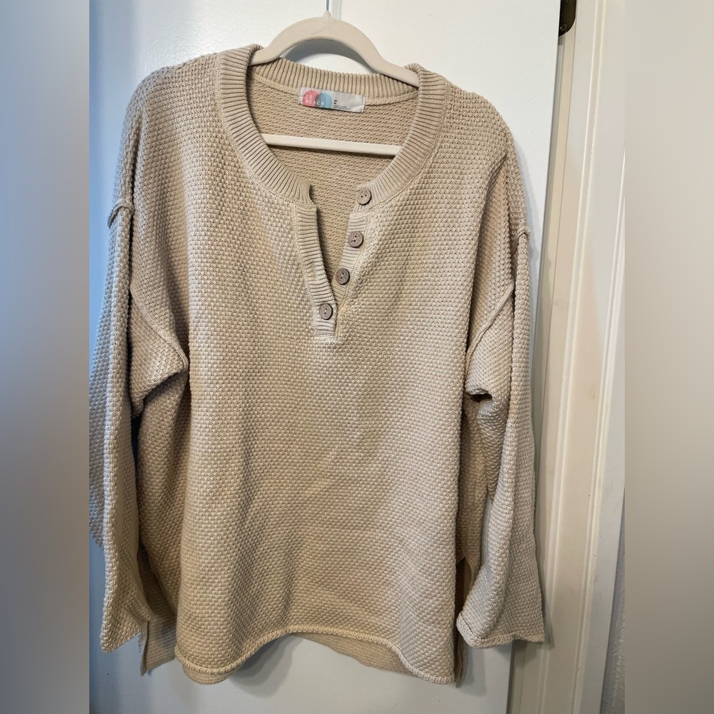 Free People Cream Waffle Knit Henley